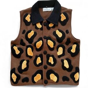 BellePointe Wool Leopard Appliqué Vest Vintage 90s Y2K Animal Print Belle Pointe
